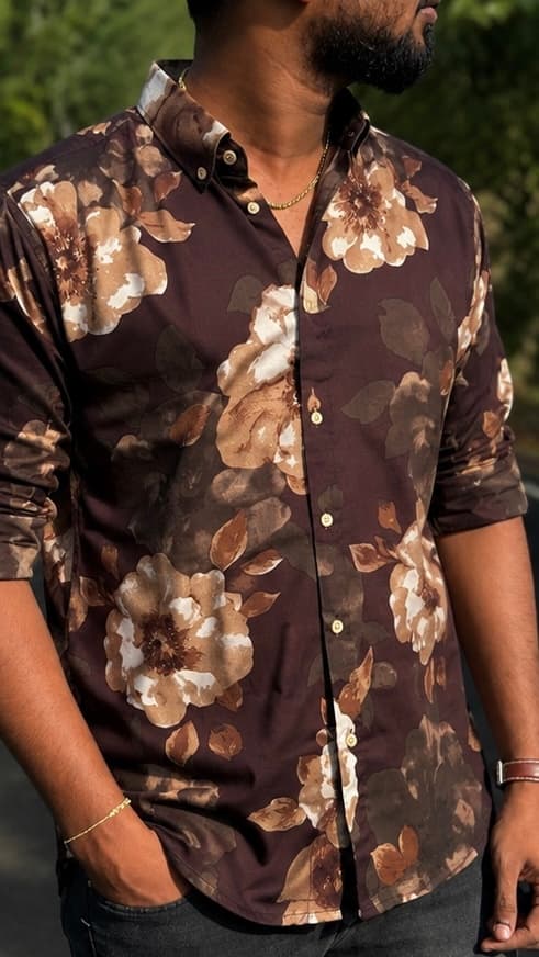 Viscose brown floral shirt
