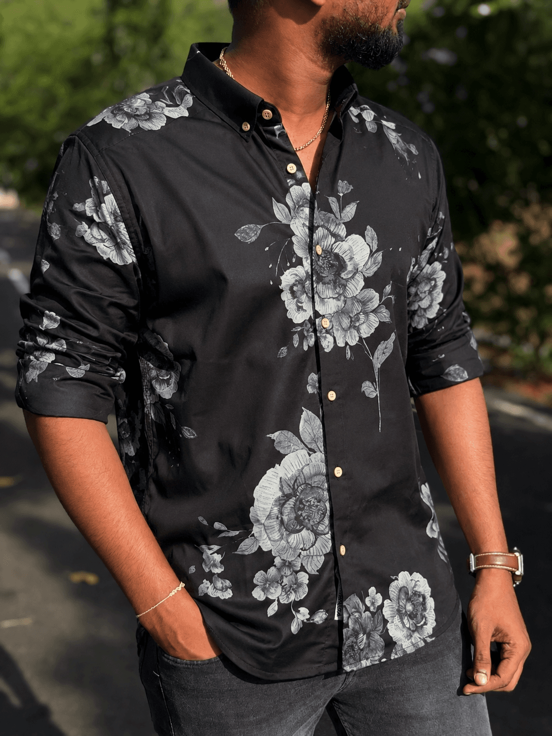 Viscose black floral shirt