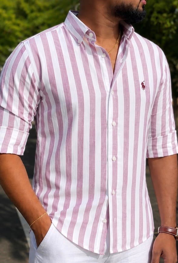 RL polo Lenin strips pink